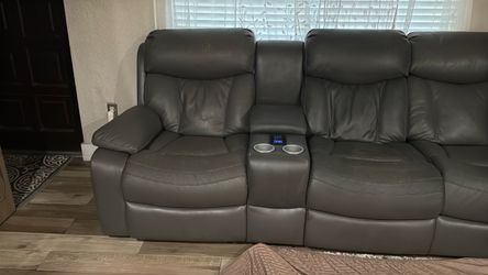 Grey sectional leather sofa