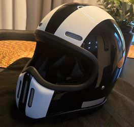 Black and White Retro Full Face Motorcycle Helmet ( Brand New, Never Used ) For $80