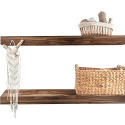 Acacia Solid Wood 24” Floating Shelf 50 Pound Capacity 2-pack