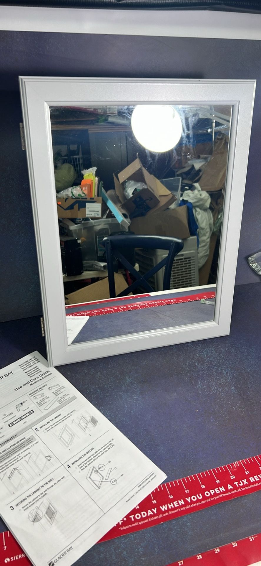 Glacier Bay grey medicine cabinet measuring 19 1/2 x 15 1/2