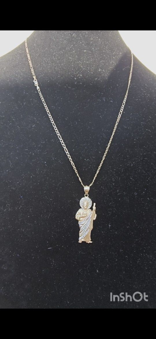14k Figaro Chain And Pendant