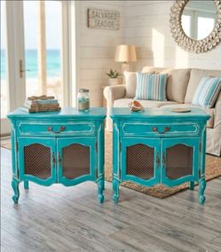 Coastal cottage style queen Anne night stands