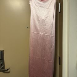 Pink satin strapless dress (S)