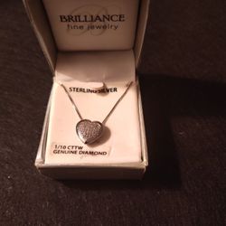 Sterling Silver Ladies Necklace Genuine Diamonds