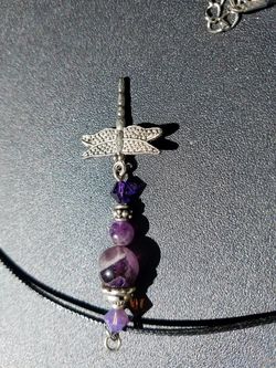 Amethyst and dragonfly drop pendant