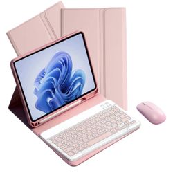 Keyboard Case for Samsung Galaxy Tab A9+ A11+ 11” w/ Mouse Pink Slim 