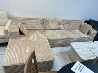 110" L-Shape Cloud Modular Sectional Sofa, Corduroy Beige, No Assembly Required | Brooklyn Pickup
