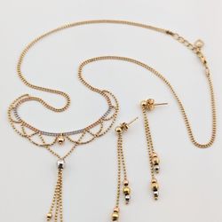 14K Tri- Gold Edwardian Festoon Necklace & Earrings Set. 

