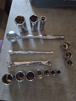 "ACE", and a collection of deep and shallow socket set