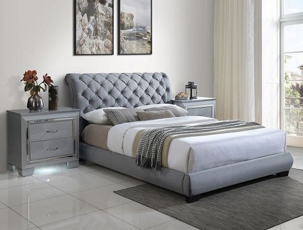 Grey Velvet Platform Upholstered King π Bed