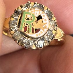 10 Gold Filled Ring With Shining White And Blue Gemstones