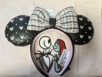 NEW $25 Shanghai Disney Black Tweed Pearl Minnie Mouse Ear Headband disneyland