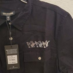 Men Brand New Black True Religion Utility Shirt