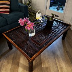 Vintage Indian Carved Wood Coffee Table • Beautiful & Unique