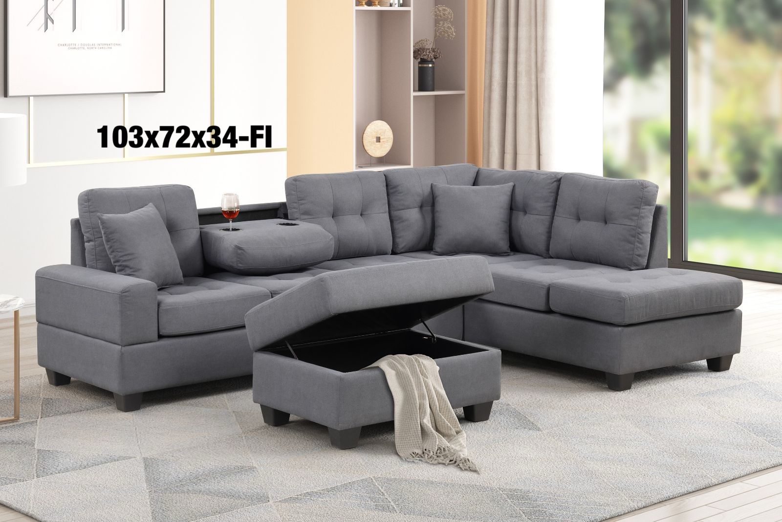 $399 Sectional With Storage Ottoman 