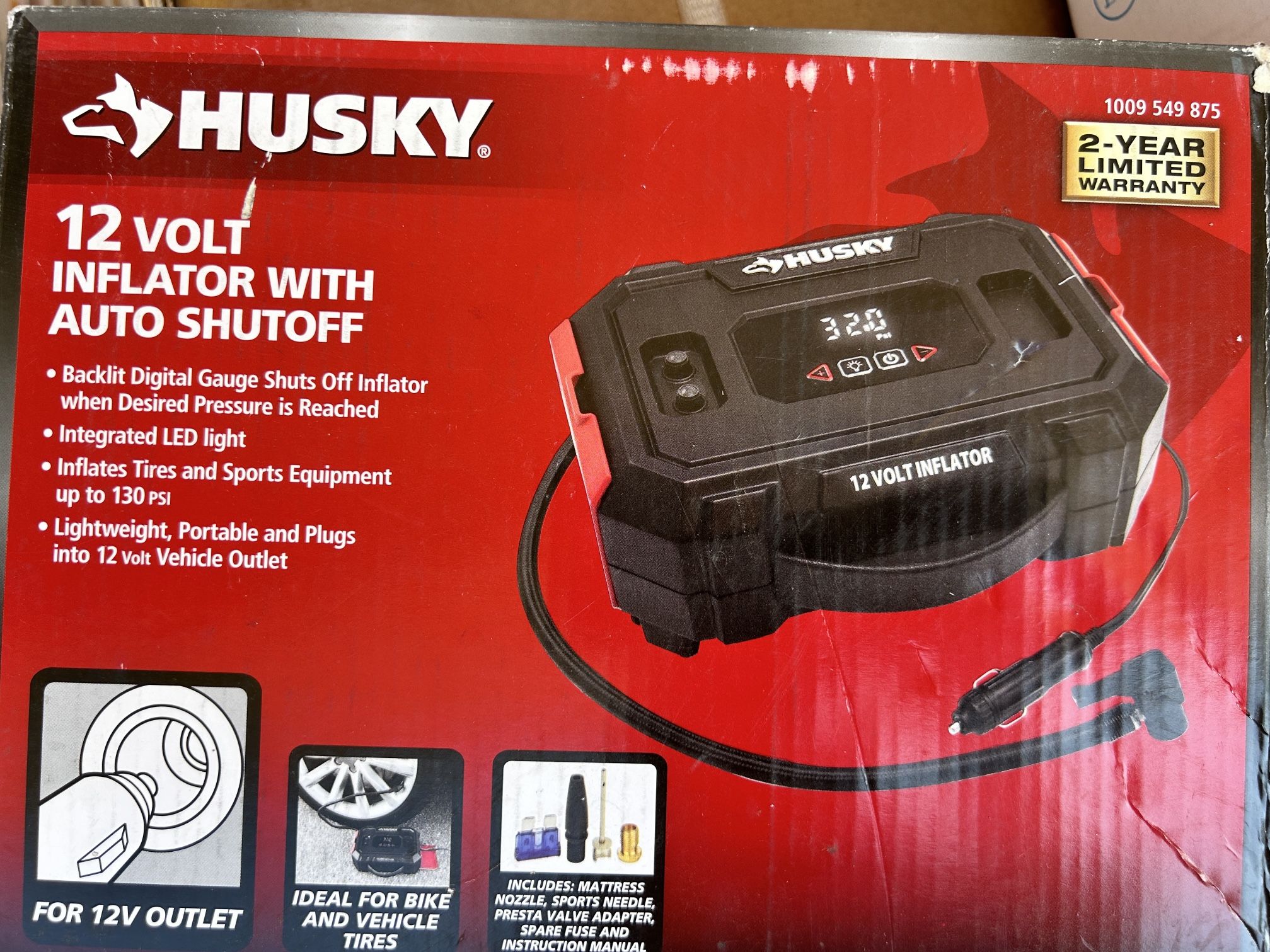CAR AIR COMPRESSOR 12 OR 120 Volt Outlet Husky Portable Auto Pump Tires INFLATOR