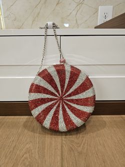Clutch/Crossbody bag New Red and Silver Peppermint Jeweled Women's new with tag