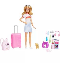 Barbie  Doll and Accessories, Travel Set with Puppy