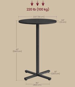 VASAGLE Round Bar High Top Bar Pub Table w/ Metal Frame & Cross Base - Black