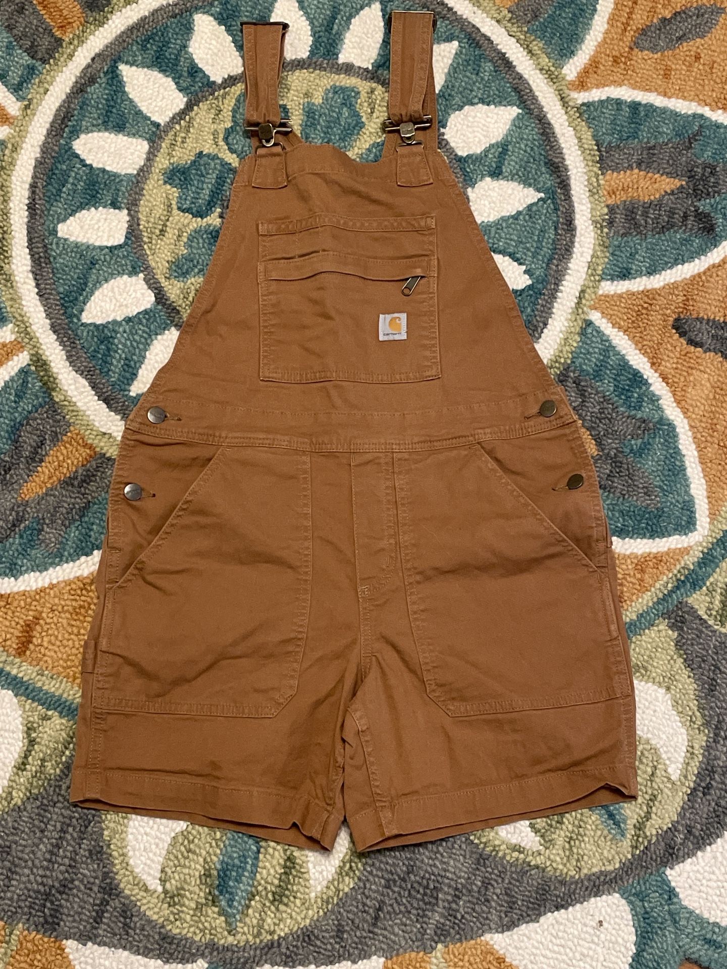 Carhartt Women’s Brown Duck Short Overalls – Relaxed Fit – Size S
