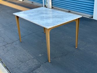 CB2 Paradigm High Marble Brass Dining Table 54”