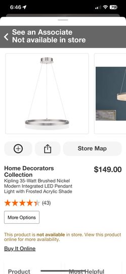 Home Decorators Kipling 35 Watt Brushed Nickel modern LED pendant Light Frosted Arclyic Shade 