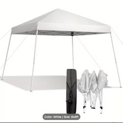  Pop Up Canopy Tent 8x8ft, Portable Gazebo with Slant Legs for Camping, Patio and Outdoor Events (Includes Carry Bag)