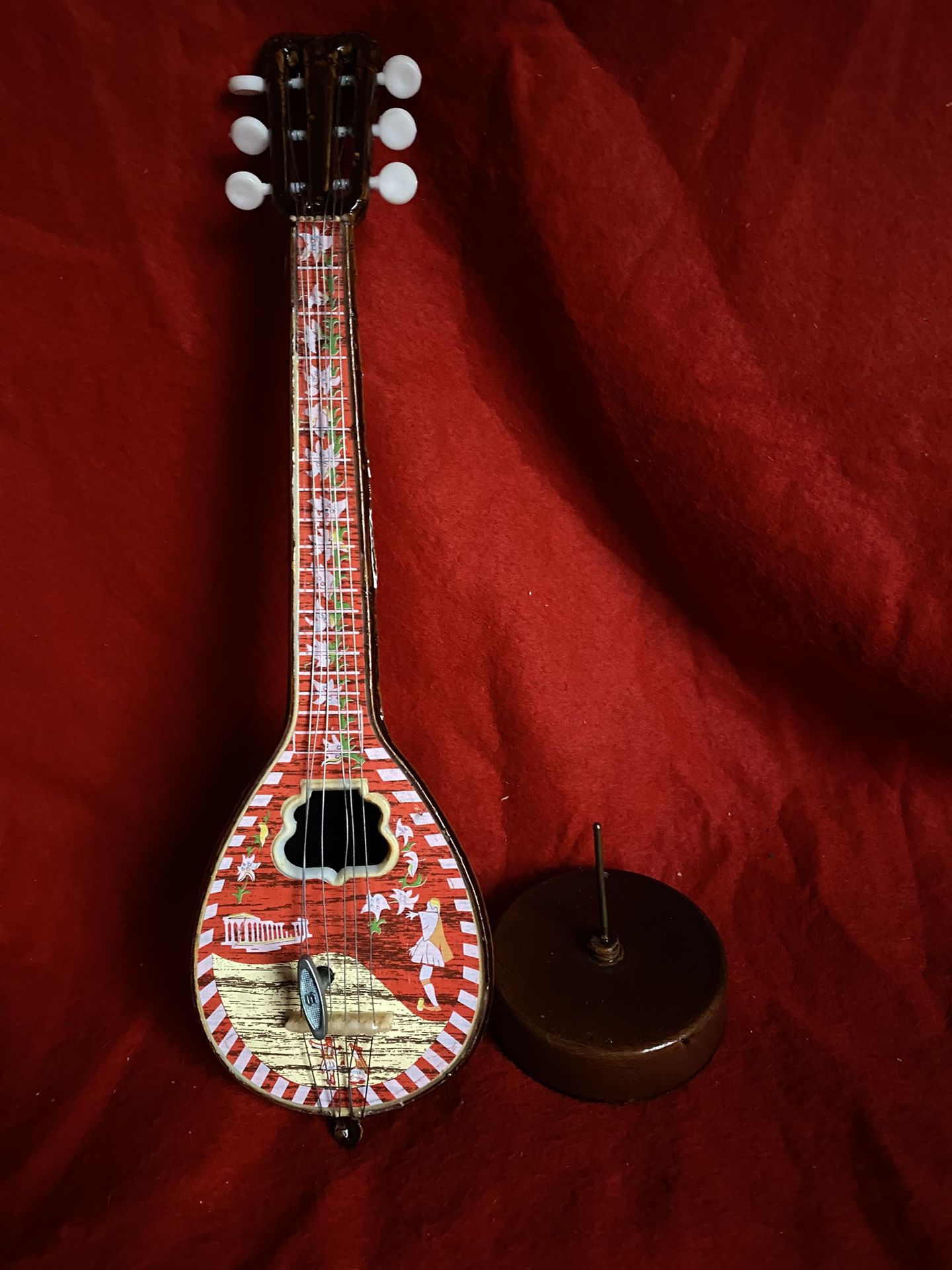 14 Inch without base Red Never On a Sunday Greek Bouzouki Rotating Musical Box Imported From Greece
