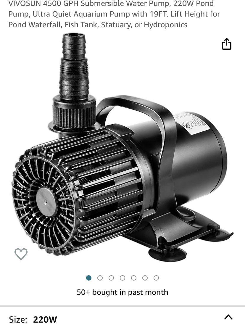VIVOSUN 4500 GPH Submersible Water Pump, 220W Pond Pump, Ultra Quiet Aquarium Pump with 19FT. Lift Height for Pond Waterfall, Fish Tank, Statuary, or 