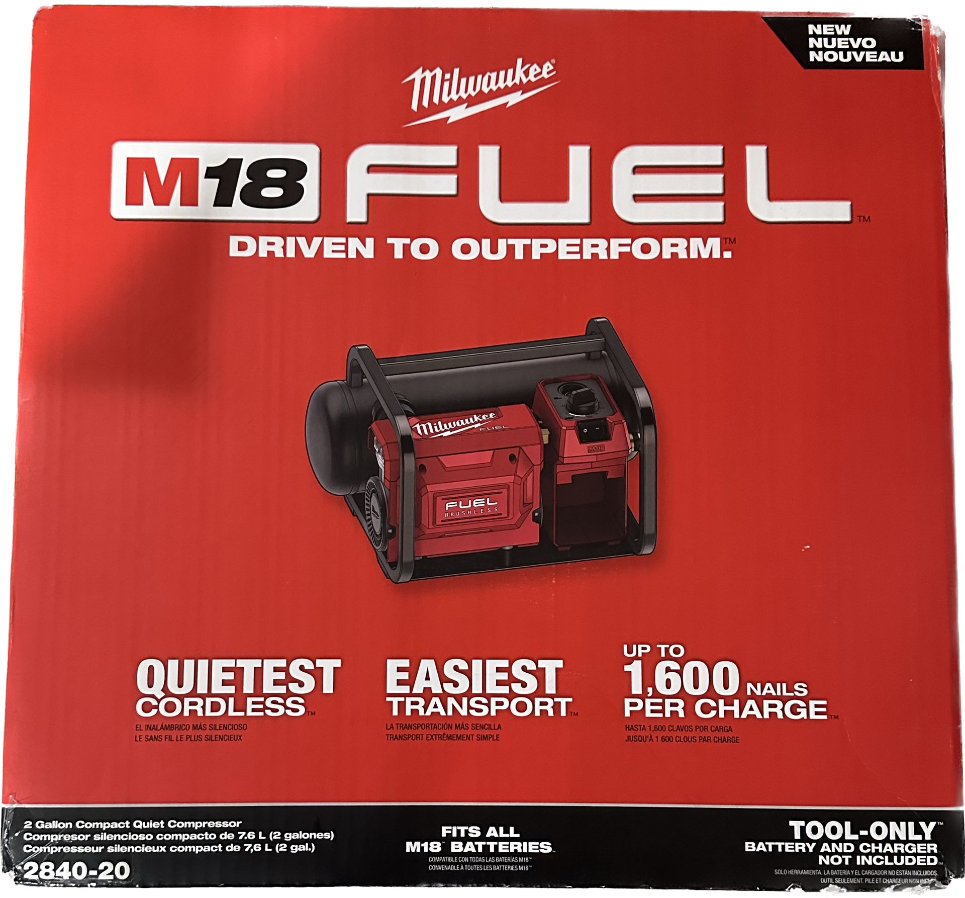 Milwaukee M18 FUEL 18-Volt Lithium-Ion Brushless Cordless 2 Gal. Electric Compact Quiet Compressor (Tool-Only)