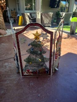 Christmas Fireplace Screen 3-Panel Metal