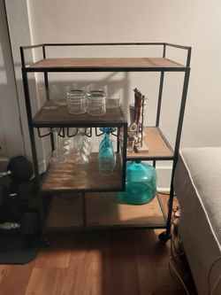 Industrial Bar Cart with Wine Glass Rack