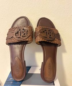 Lauren Ralph Lauren Brown Woven Slide Sandals