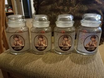 Vintage Pepsi Cola Gibson Girl glasses (5) and apothecary jars (4) with lids CB Dishes
