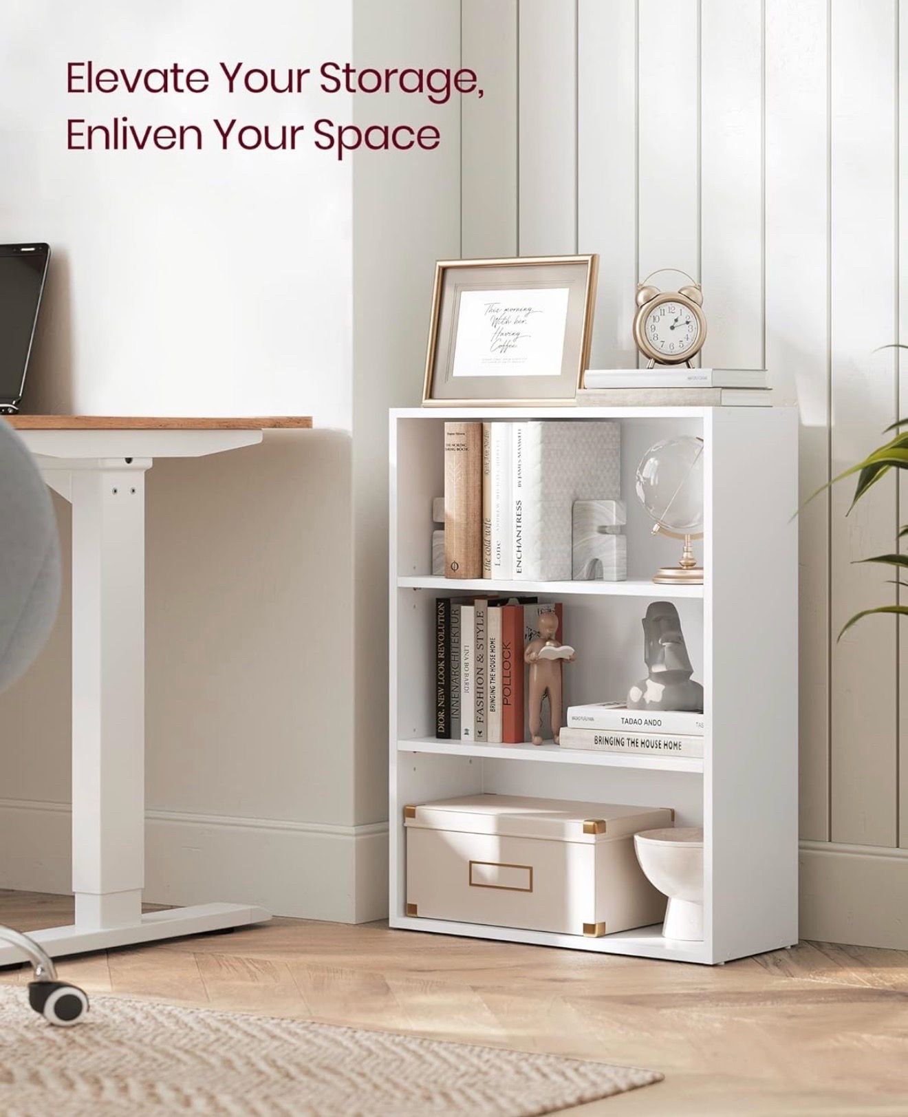 Bookshelf, 3-Tier Bookcase, Book Shelf, Open Storage Shelf, 9.4 x 23.6 x 32 Inches, for Living Room, Home Office, Dinning Room, Cloud White ULBC163T14