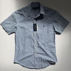 Ralph Lauren Short Sleeve Blue Plaid Button Down Size Medium NWT