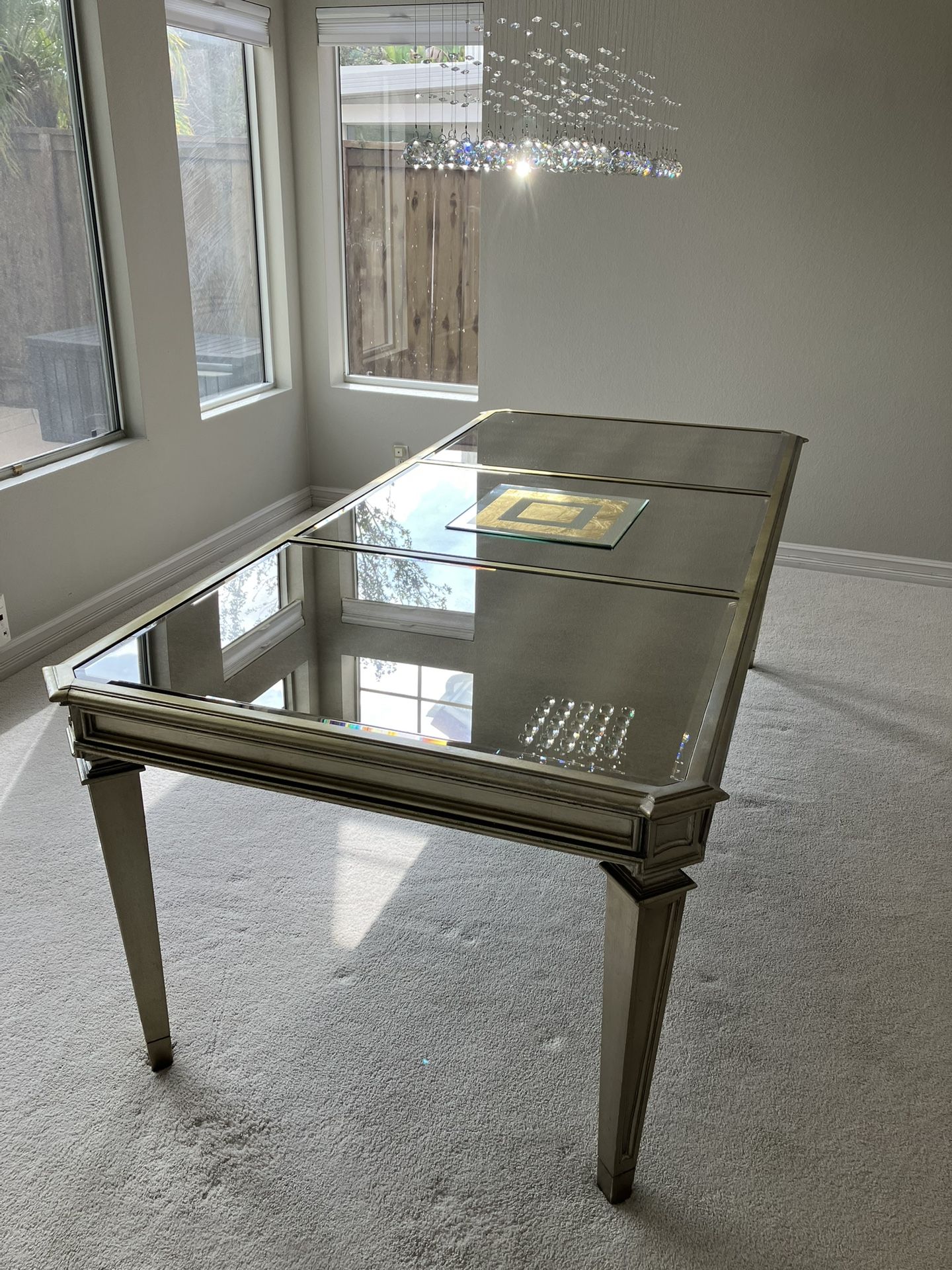Mirrored dining table, silver, seats 8