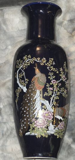 National Silver Co Dark Blue Vase Peacock 