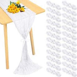 24 Pack Cheesecloth Table Runner 20 x 120 inch Cheese Cloth Table Runner Bulk,Romantic Boho Sheer Gauze Fabric Table Runners for Wedding Reception,Par
