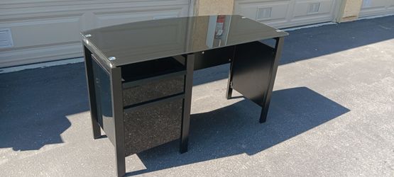 Black Glass Top Desk W/Two Drawers