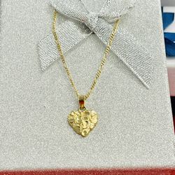 10K Solid Gold Heart Charm & Chain Best Gift Sale In Town 