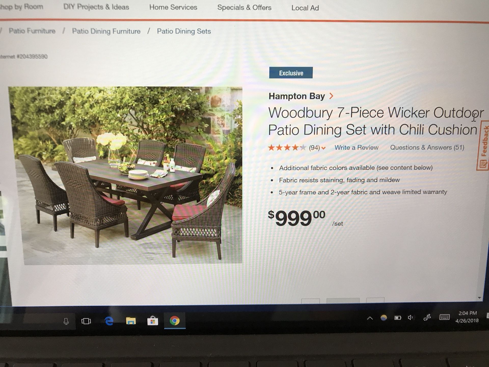 Woodbury 7-Piece Wicker Outdoor Patio Dining set with Chili Cushion