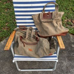 Lucky Brand L.B. Collectibles Leather And Canvas Duffle And Tote Set MSRP $450+