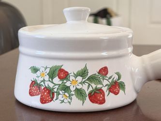 3 Sheffield Strawberries N Cream Stoneware Crock Pot / Bean Pot W/Lids