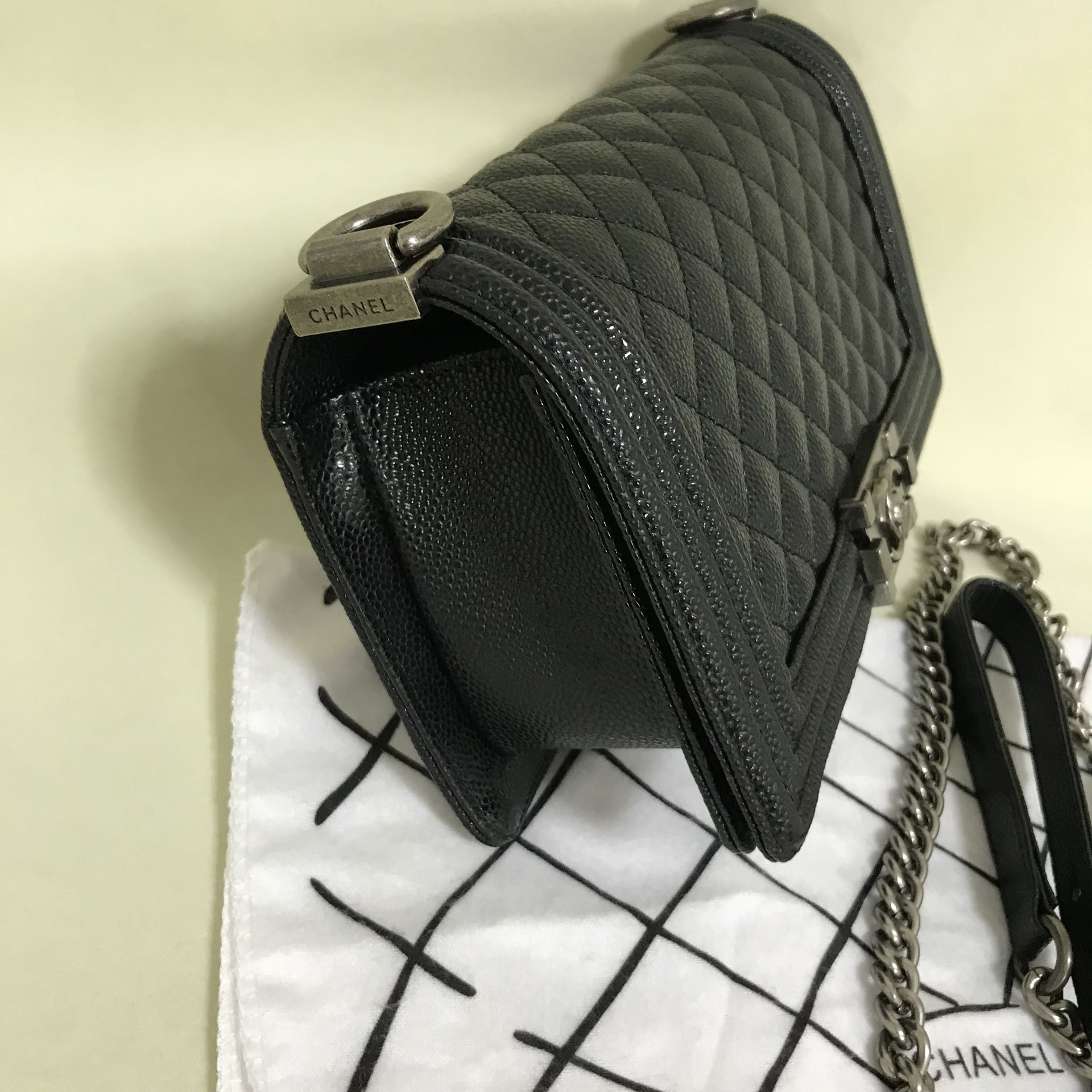 Authentic CHANEL classic LE BOY series do old iron gray metal chain  shoulder bag for Sale in Washington, DC - OfferUp
