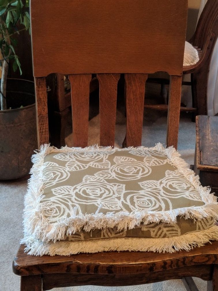 Vintage Solid Oak Chairs (6) - Removable Fabric Cushions