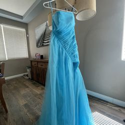 Blue Strapless Prom Dress