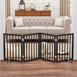 Black 37-74" 4 panels Foldable Dog Gates for Doorways Stairs House Freestanding Pet Gate, 24"