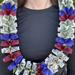 Blue and Burgundy Graduation Lei