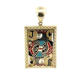 14k Yellow Gold Enamel Jack Playing Card Pendant Necklace GP3120244